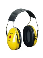 Yellow Peltor Optime over-ear hearing protection earmuffs with black cushions and an adjustable headband used for noise reduction in industrial settings.  iskiyafet.com İş Kıyafetleri ve iş elbiseleri